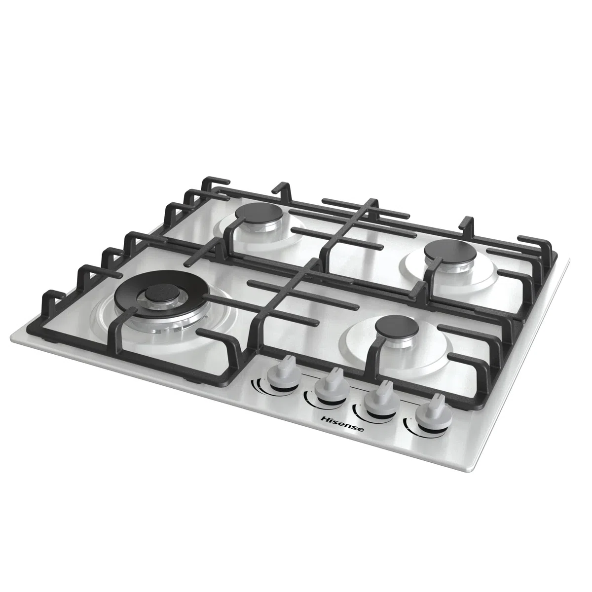 Hisense GM663XB Piano Cottura a Gas, 4 Zone di Cottura, Larghezza 60 cm, Bruciatore Wok Doppia Corona e Griglie in Ghisa, Accensione Integrata, Inox Anti Impronta 60x52x13cm