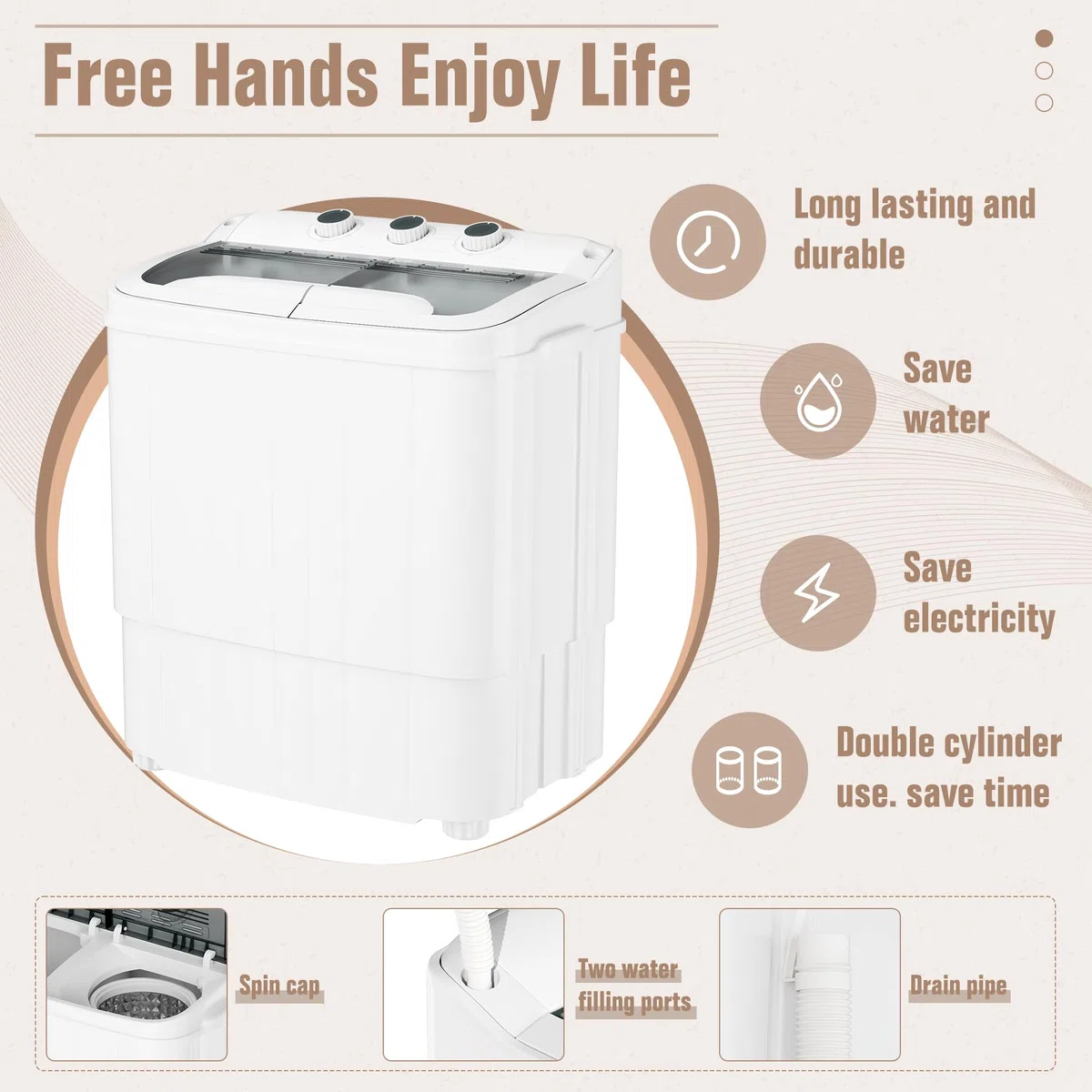 Greenvelly - Lavatrice portatile da 6,8 kg, lavatrice compatta e girevole combinata, lavatrice semiautomatica a doppia vasca con pompa di drenaggio per camera da letto, appartamenti, roulotte (grigio)