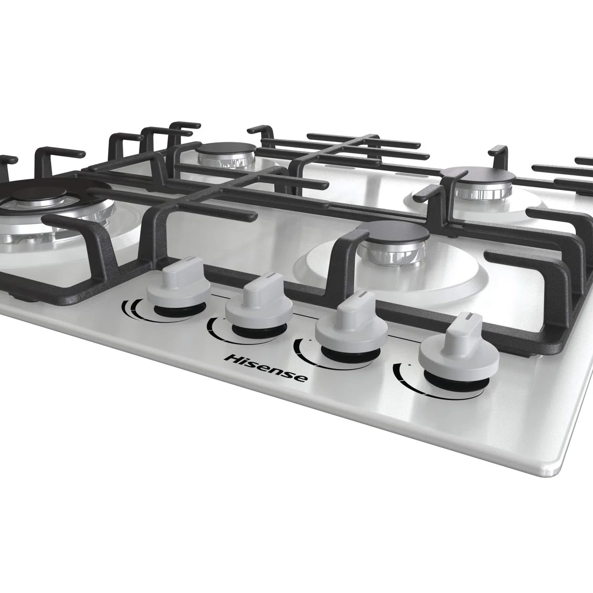 Hisense GM663XB Piano Cottura a Gas, 4 Zone di Cottura, Larghezza 60 cm, Bruciatore Wok Doppia Corona e Griglie in Ghisa, Accensione Integrata, Inox Anti Impronta 60x52x13cm