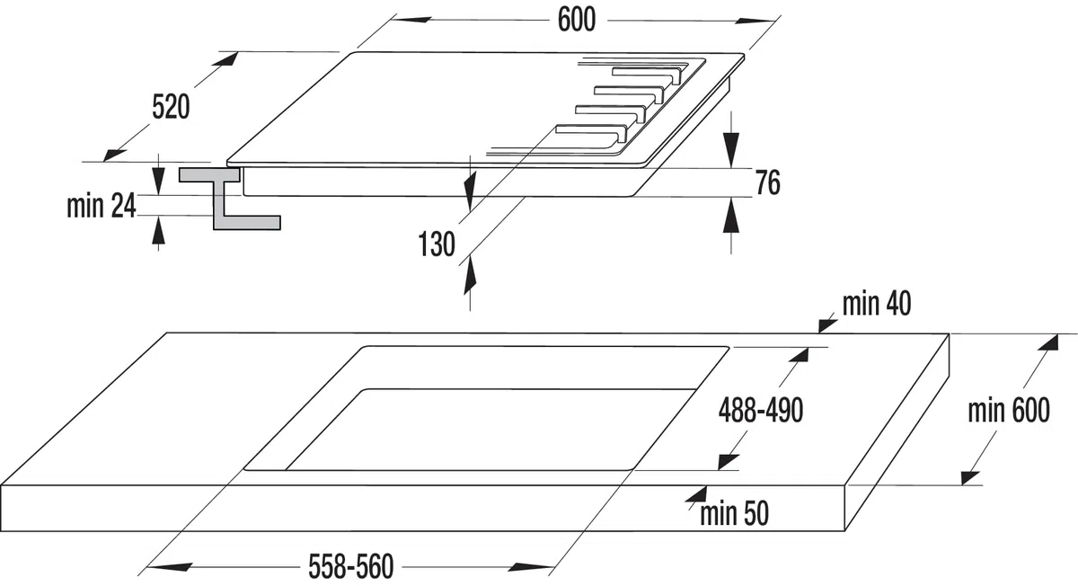 Hisense GM663XB Piano Cottura a Gas, 4 Zone di Cottura, Larghezza 60 cm, Bruciatore Wok Doppia Corona e Griglie in Ghisa, Accensione Integrata, Inox Anti Impronta 60x52x13cm