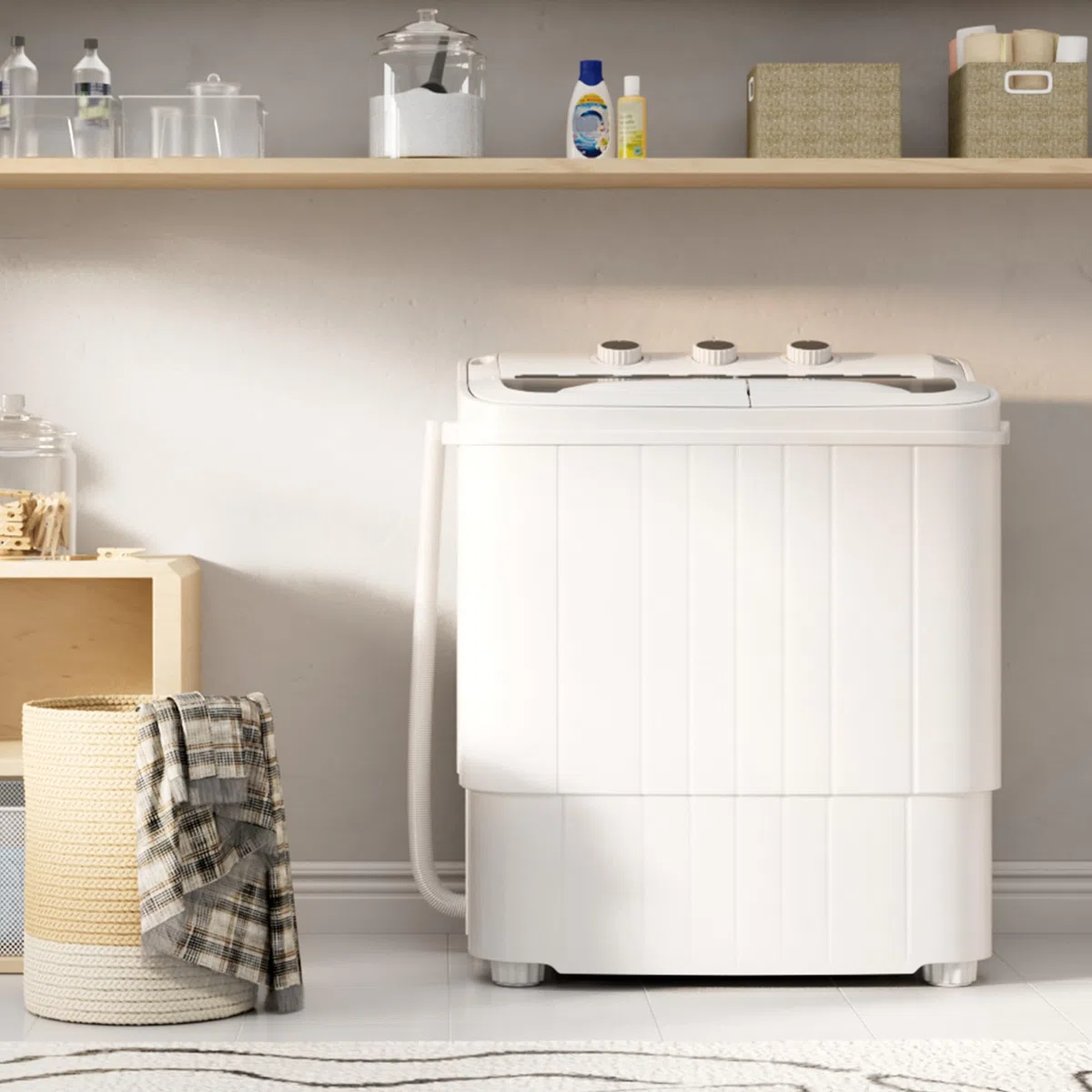 Greenvelly - Lavatrice portatile da 6,8 kg, lavatrice compatta e girevole combinata, lavatrice semiautomatica a doppia vasca con pompa di drenaggio per camera da letto, appartamenti, roulotte (grigio)