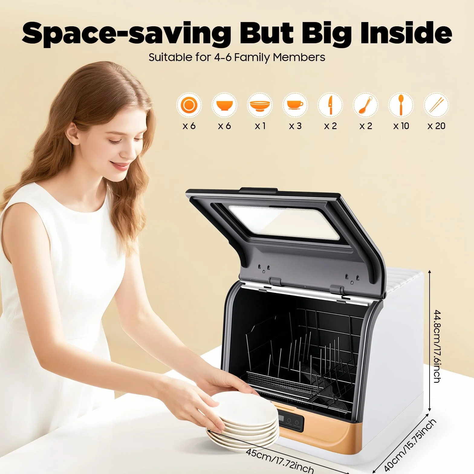 Lavastoviglie da tavolo con 3 programmi, 800 W, per 4-6 coperti, oro