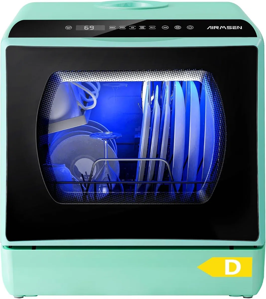LONGCAO Mini Lavastoviglie da Tavolo, 6 Programmi Contropiano con Serbatoio Acqua 5L, Doppia Alimentazione Idrica, Controllo Touch e Display LED, Perfetta per Cucine Do, Green