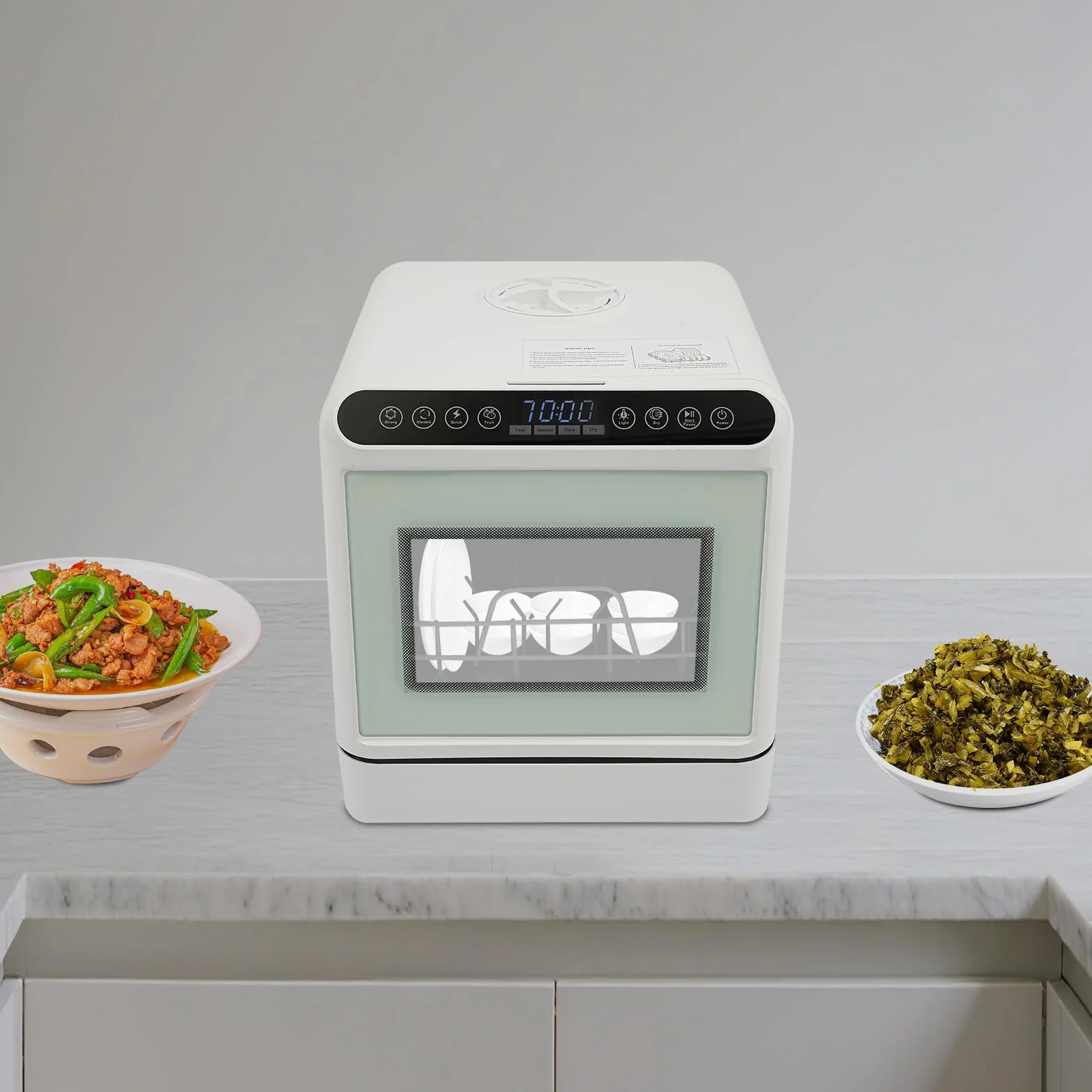Lavastoviglie, lavapavimenti da tavolo, mini lavapiatti con serbatoio dell'acqua da 6 l, 1100 W, 4 programmi, asciugatura ad aria calda, 72 ℃, compatto per 4-6 persone