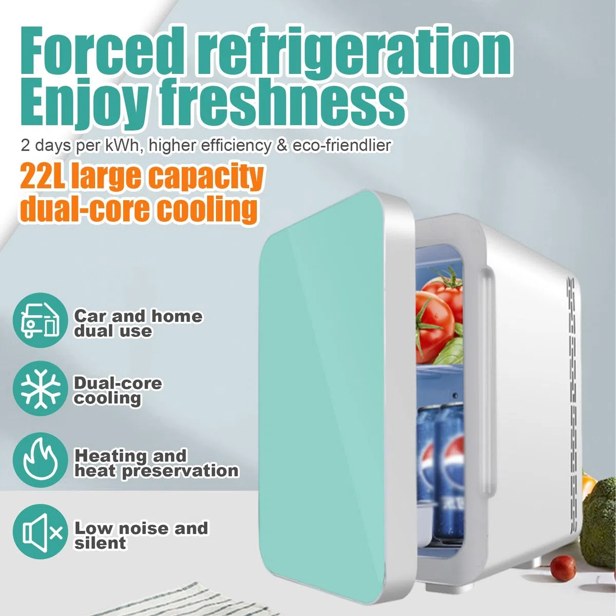 Frigorifero Da Banco Compatto Mini Frigorifero 22L a Porta Singola, Frigo Multifunzione per Bevande, Alimenti E Cosmetici(Silver)